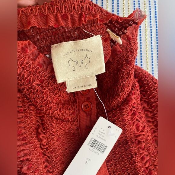 Vanessa Virginia Anthropologie Top Womens Sz Small Red Polka Dot Stretchy Tunic - Picture 12 of 16